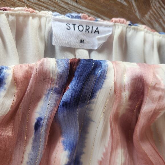 Storia Boutique Tiered Midi Length Whimsy Fairy Dress Tie shoulder size Medium - Picture 7 of 9